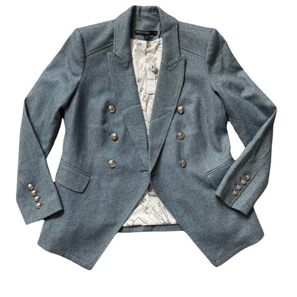 WHBM Tweed Studio Blazer 6 | NWT Double Breasted, Blue, Silver Buttons, Sold Out - Picture 1 of 11